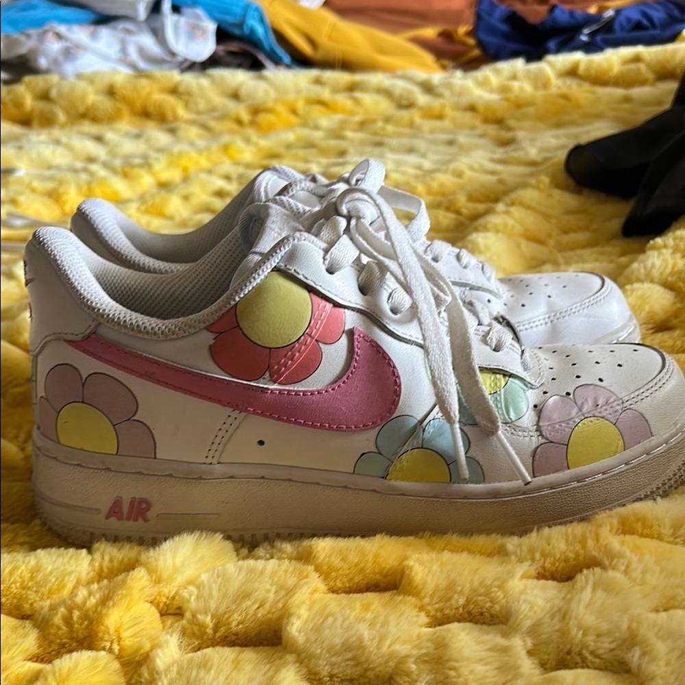 Nike White and Pink Air Force 1 Sneakers